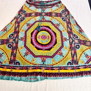 Mix Nouveau Boho Maxi Skirt M Tribal Print Rayon Drawstring Festival